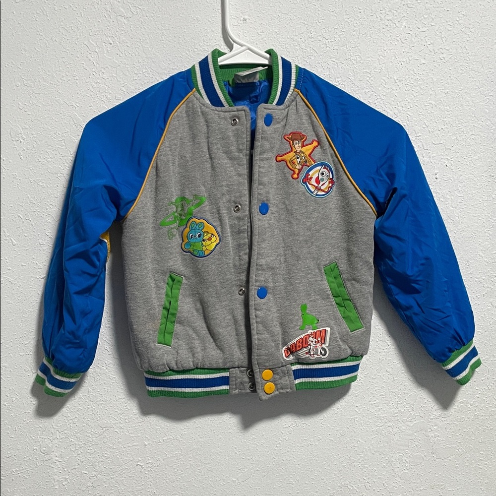 Disney Kids Puffer Jacket - Blue and Gray with Cartoon Patches